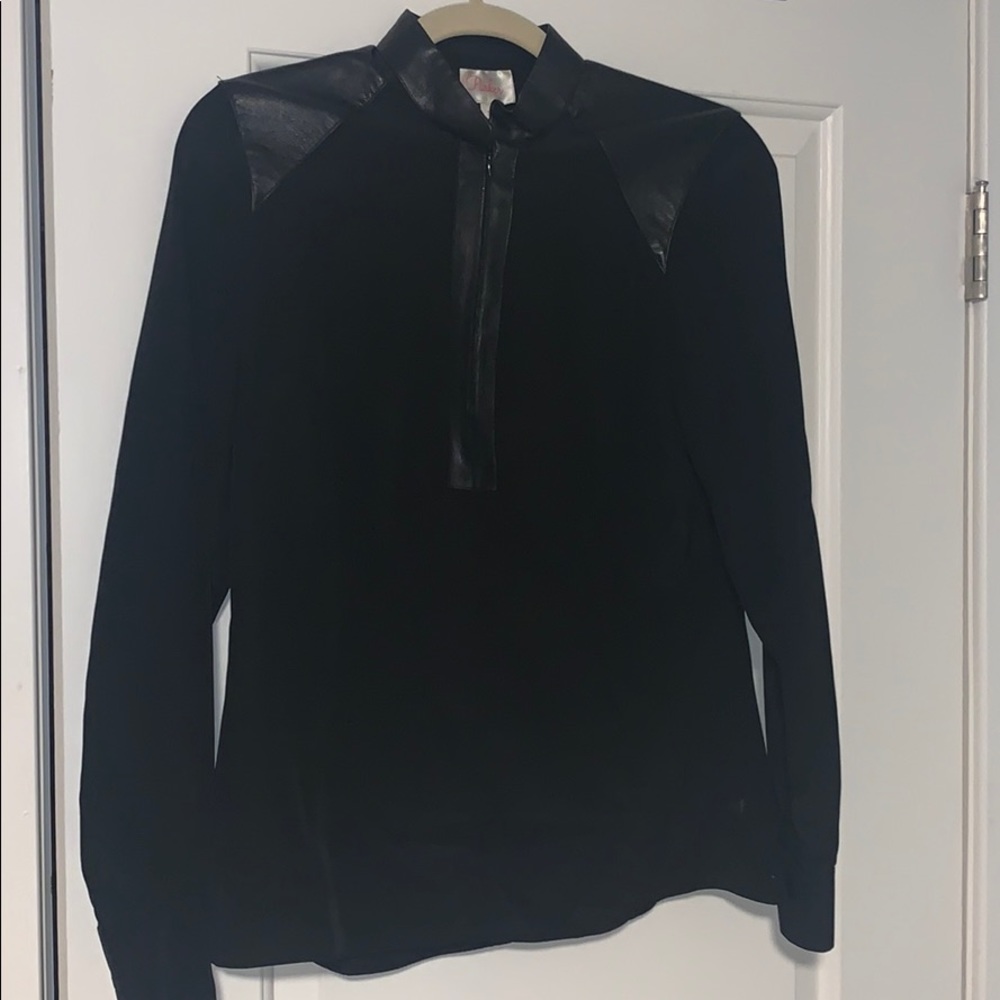 Parker Black Shirt With Leather Detail on Shoulder